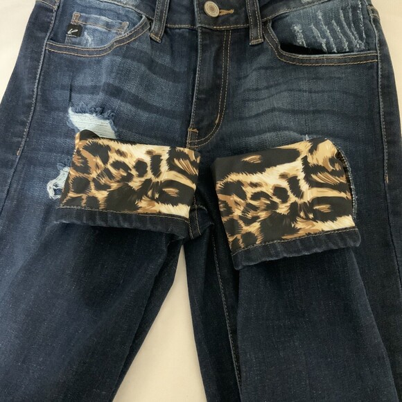KanCan Skinny Jeans Animal Print Patch Distressed Blue 25 - Picture 6 of 10